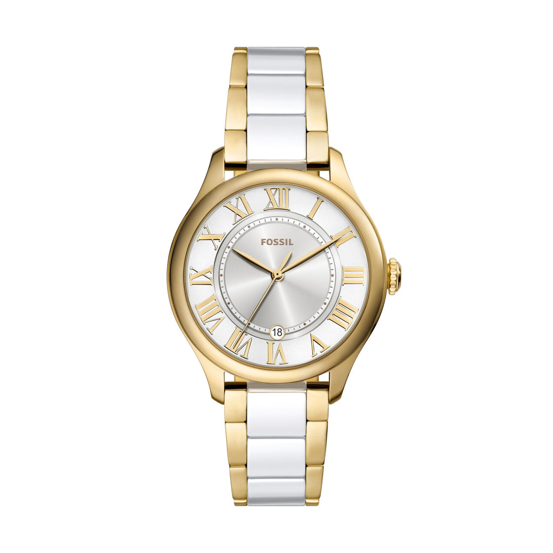 Fossil Gilmore 38mm Three-Hand Date Gold-Tone and White Ceramic Watch - CE1131