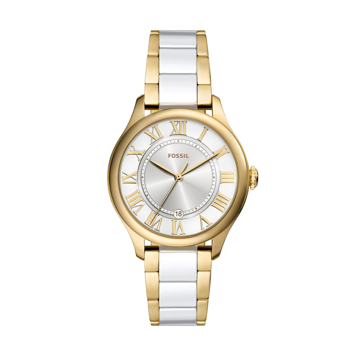 Fossil Gilmore 38mm Three-Hand Date Gold-Tone and White Ceramic Watch - CE1131