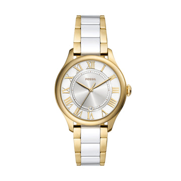 Fossil Gilmore 38mm Three-Hand Date Gold-Tone and White Ceramic Watch - CE1131
