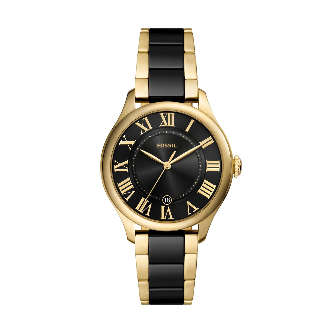Fossil Gilmore 38mm Three-Hand Date Gold-Tone and Black Ceramic Watch - CE1132