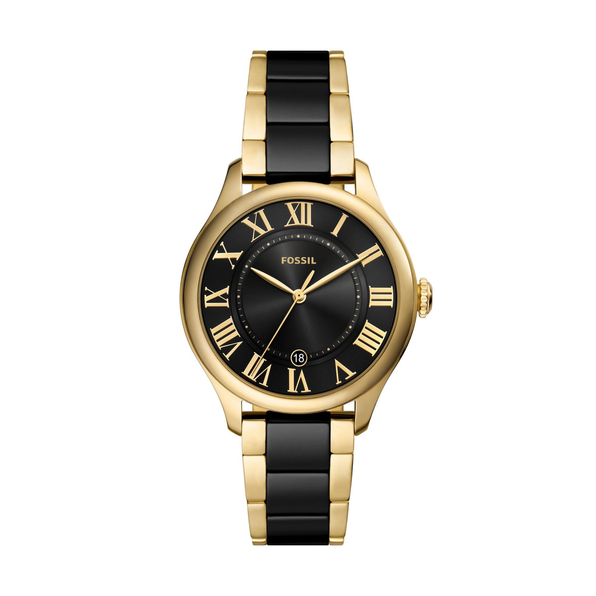 Fossil Gilmore 38mm Three-Hand Date Gold-Tone and Black Ceramic Watch - CE1132