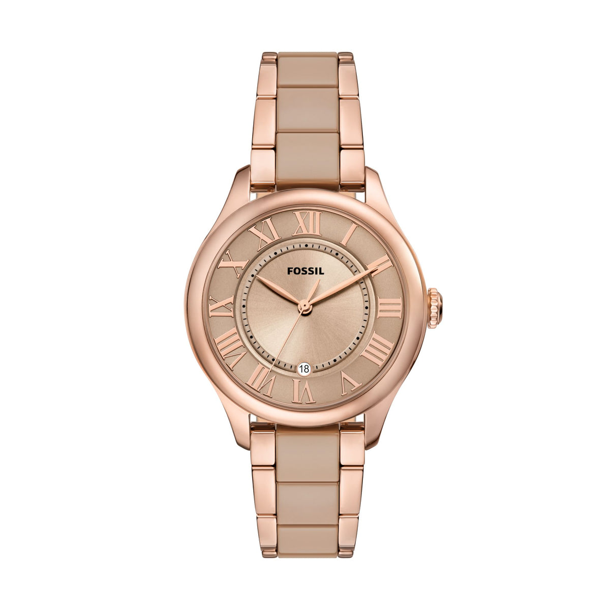 Fossil Gilmore 38mm Three-Hand Date Rose Gold-Tone and Brown Ceramic Watch - CE1133