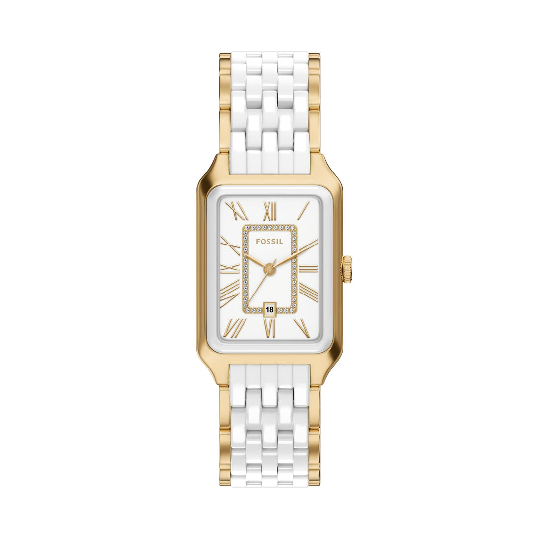 Fossil Women's Raquel Three-Hand Date Gold-Tone Stainless Steel & White Ceramic Watch -  CE1136