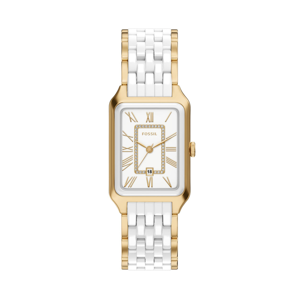 Fossil Women's Raquel Three-Hand Date Gold-Tone Stainless Steel & White Ceramic Watch -  CE1136