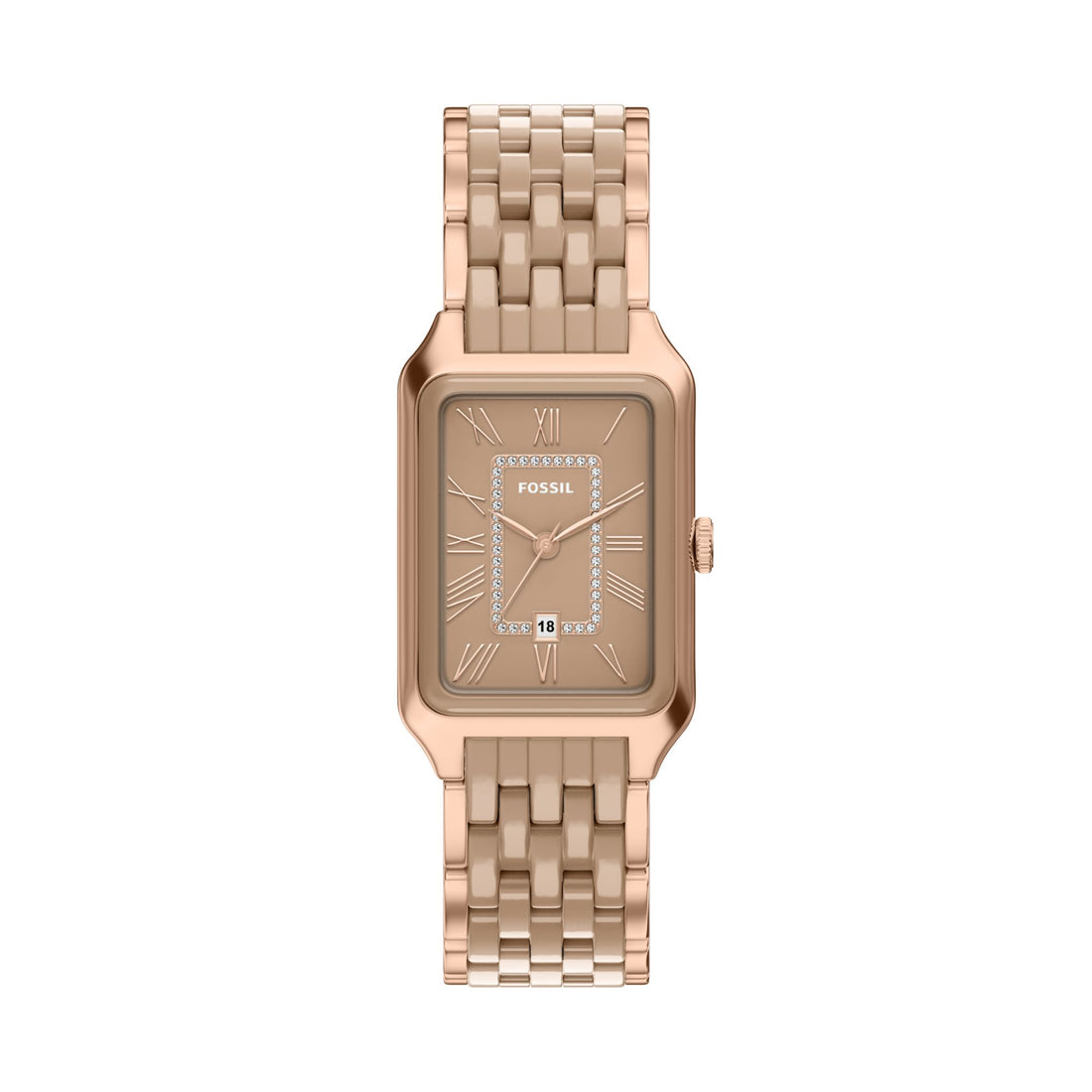 Fossil Women's Raquel Three-Hand Date Rose Gold-Tone Steel & Salted Caramel Ceramic - CE1137