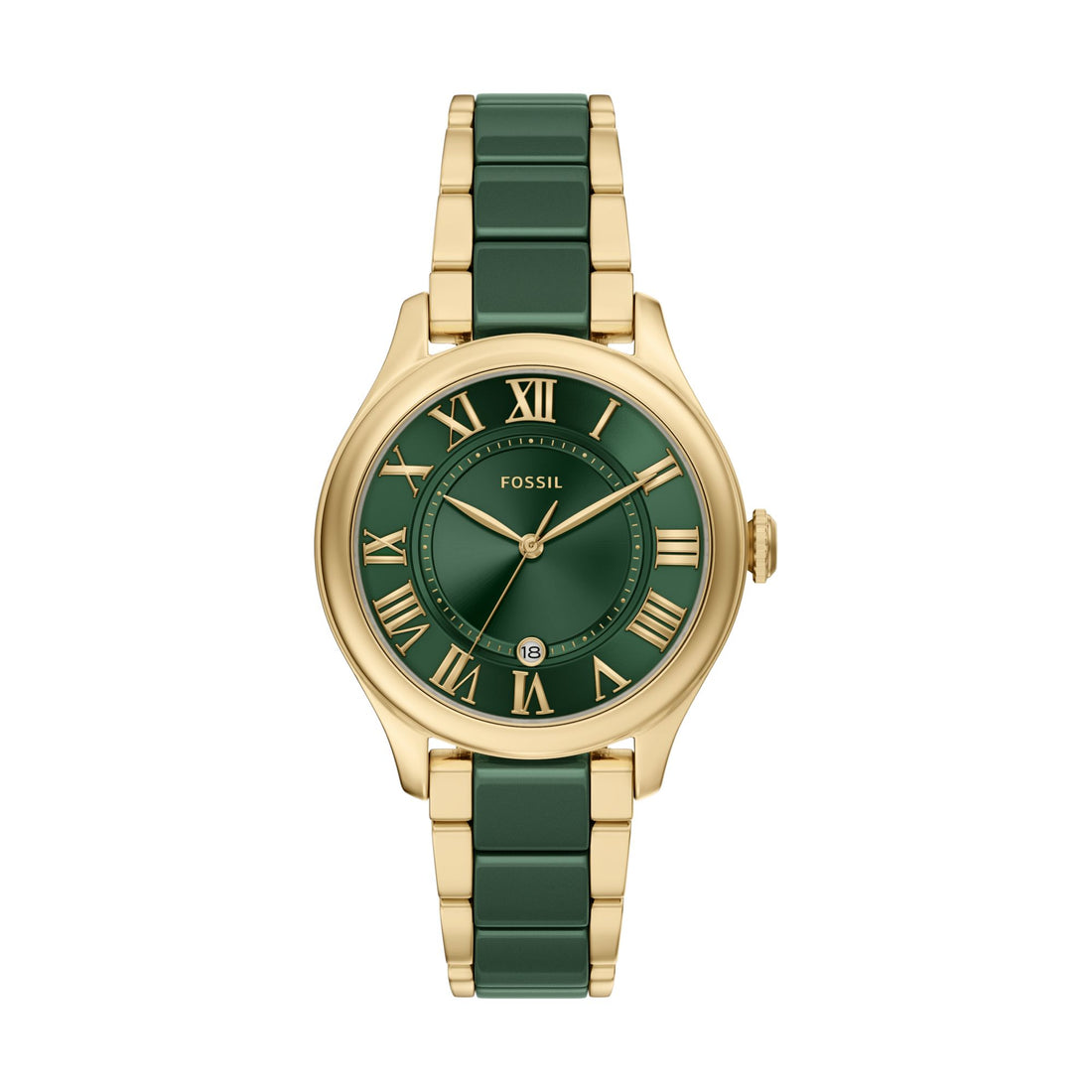 Fossil Women's Gilmore Three-Hand Date Gold-Tone Stainless Steel & Green Ceramic Watch -  CE1138