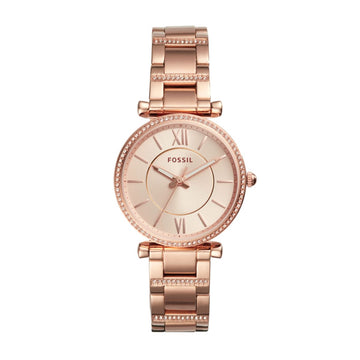 Fossil Carlie 35mm Three-Hand Rose Gold-Tone Stainless Steel Watch - ES4301