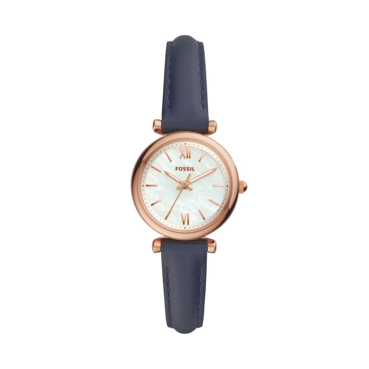 Fossil Carlie Mini 28mm Three-Hand Navy Leather Watch - ES4502