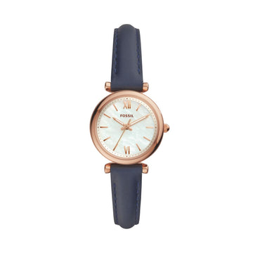Fossil Carlie Mini 28mm Three-Hand Navy Leather Watch - ES4502