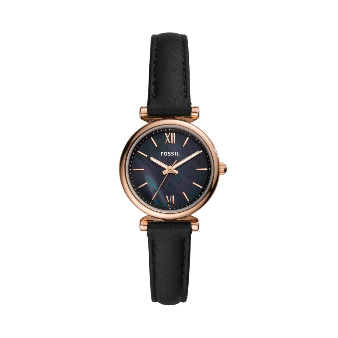 Fossil Carlie Mini 28mm Three-Hand Black Leather Watch - ES4700