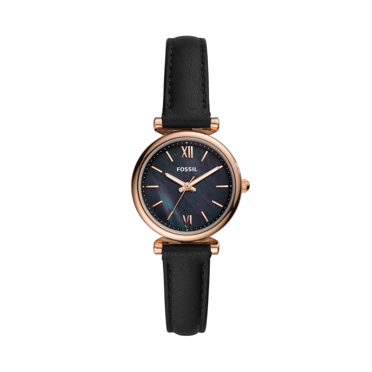 Fossil Carlie Mini 28mm Three-Hand Black Leather Watch - ES4700