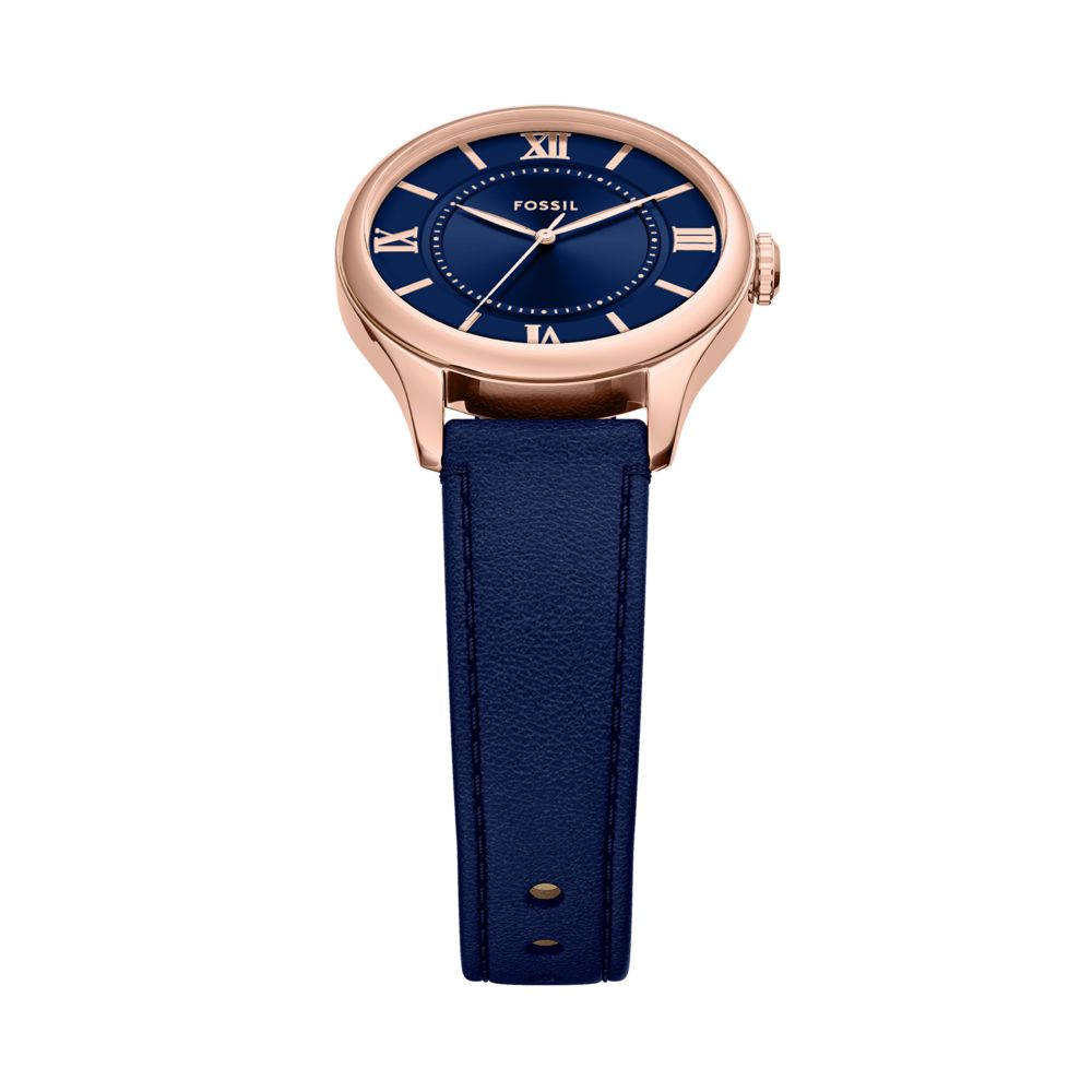 Fossil Gilmore 28mm Three-Hand Navy Leather Watch - ES5424 (4)