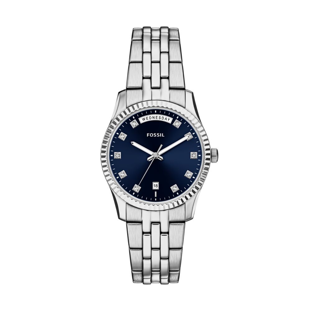 Fossil Scarlette 34mm Three-Hand Day-Date Stainless Steel Watch - ES5457