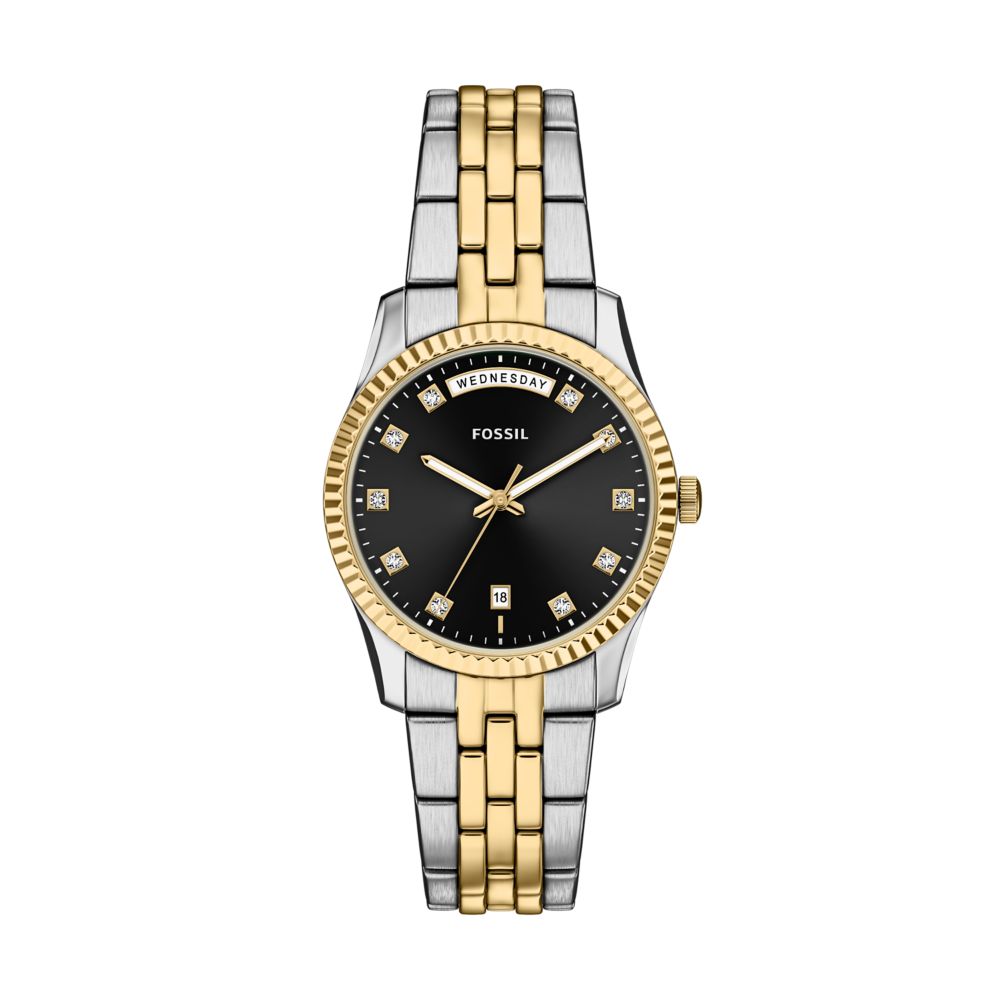 Fossil Scarlette 34mm Three-Hand Day-Date Two-Tone Stainless Steel Watch - ES5458
