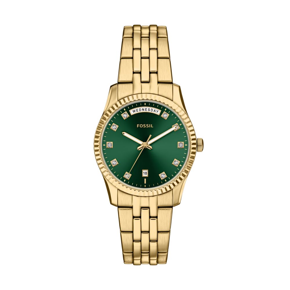 Fossil Scarlette 34mm Three-Hand Day-Date Gold-Tone Stainless Steel Watch - ES5460