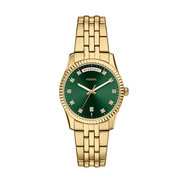Fossil Scarlette 34mm Three-Hand Day-Date Gold-Tone Stainless Steel Watch - ES5460
