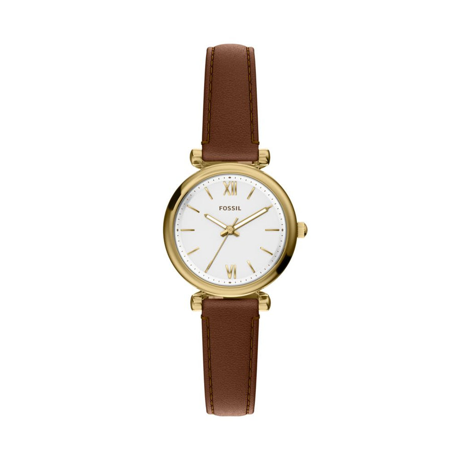Fossil Carlie Mini 28mm Three-Hand Brown Leather Watch - ES5464