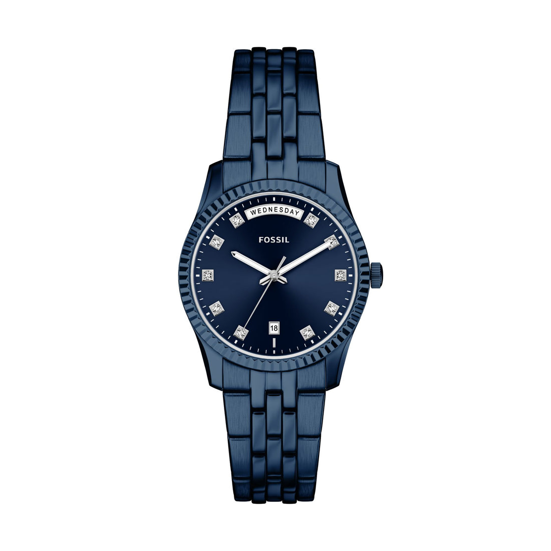 Fossil Scarlette 34mm Three-Hand Navy Stainless Steel Watch - ES5476