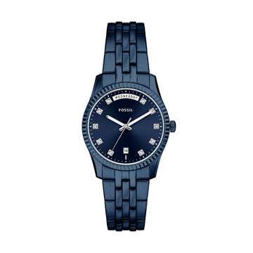 Fossil Scarlette 34mm Three-Hand Navy Stainless Steel Watch - ES5476