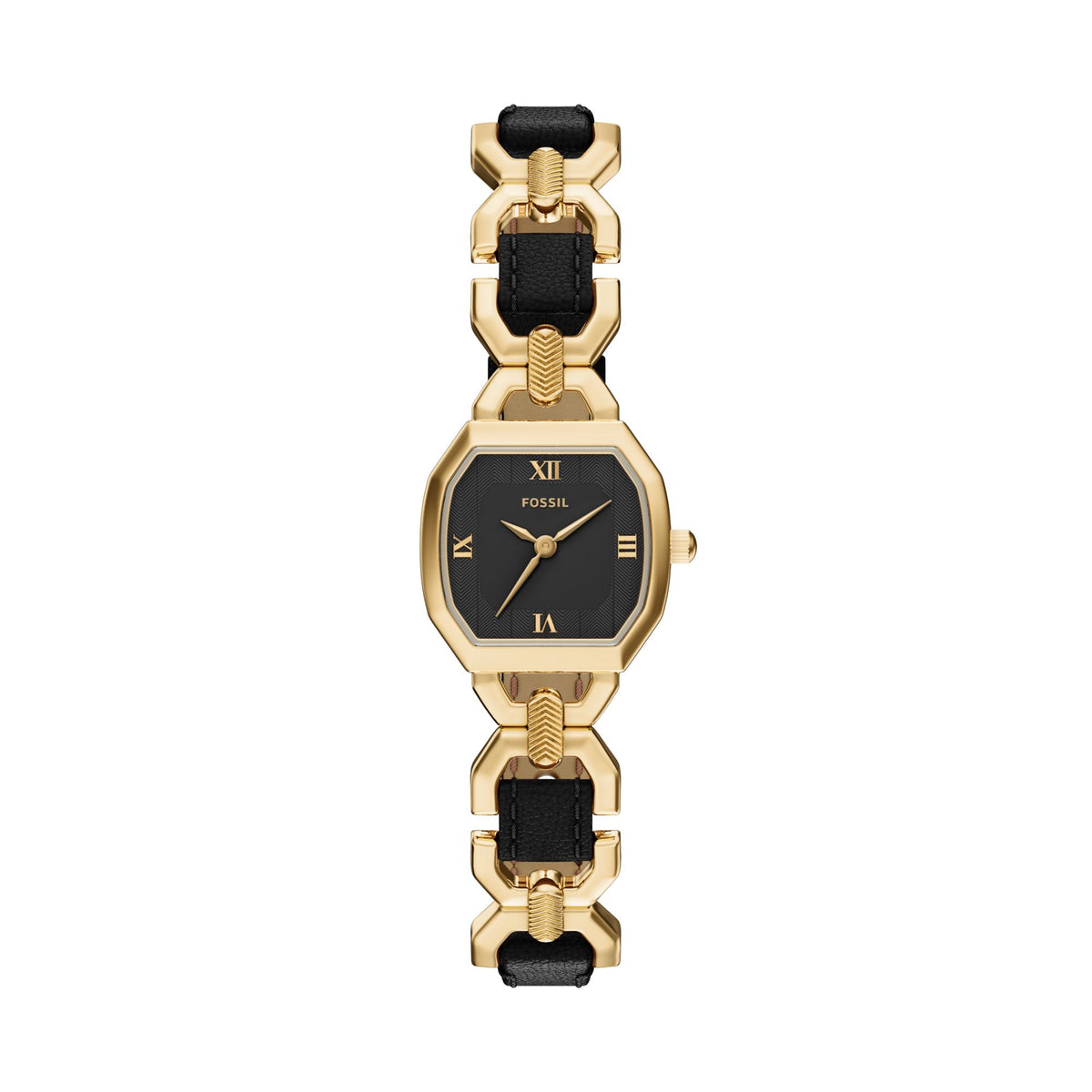 Fossil Women's Harlow Three-Hand Black Leather and Gold-Tone Stainless Steel Watch -  ES5496