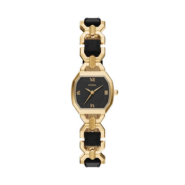 Fossil Women's Harlow Three-Hand Black Leather and Gold-Tone Stainless Steel Watch -  ES5496