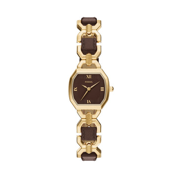 Fossil Women's Harlow Three-Hand Brown Leather and Gold-Tone Stainless Steel Watch -  ES5497