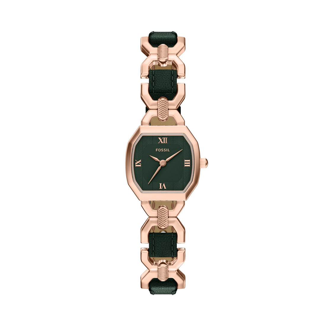 Fossil Women's Harlow Three-Hand Green Leather and Rose Gold-Tone Stainless Steel Watch -  ES5498