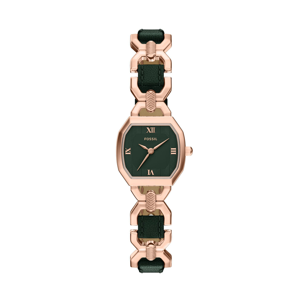 Fossil Women's Harlow Three-Hand Green Leather and Rose Gold-Tone Stainless Steel Watch -  ES5498
