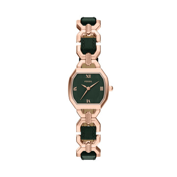 Fossil Women's Harlow Three-Hand Green Leather and Rose Gold-Tone Stainless Steel Watch -  ES5498
