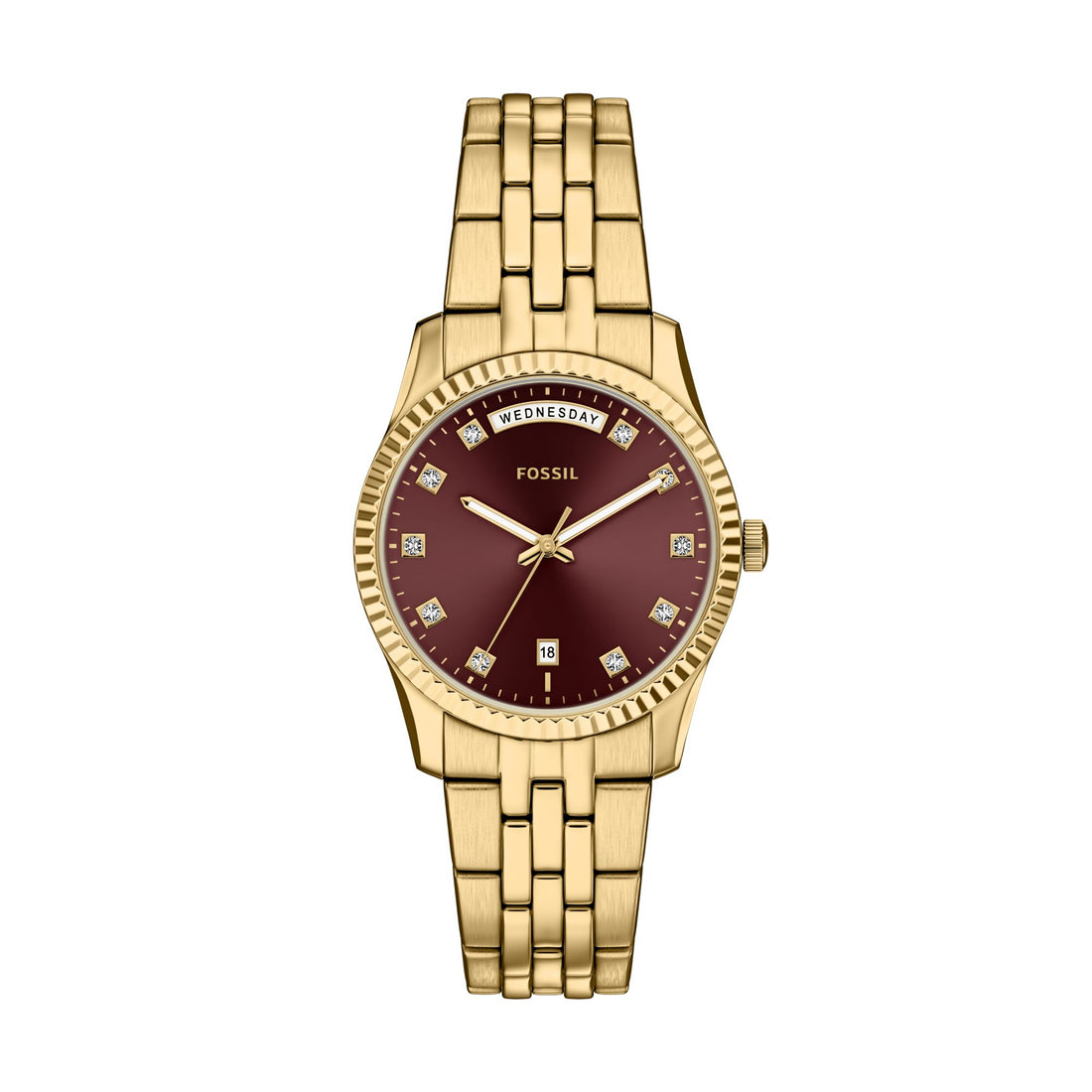Fossil Scarlette 34mm Three-Hand Day-Date Gold-Tone Stainless Steel Watch - ES5514