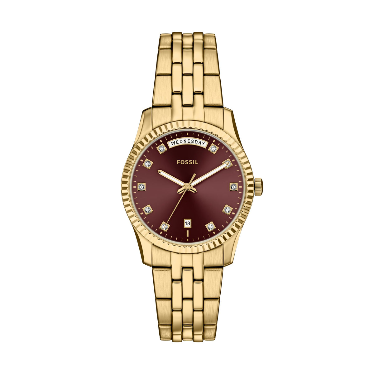 Fossil Scarlette 34mm Three-Hand Day-Date Gold-Tone Stainless Steel Watch - ES5514