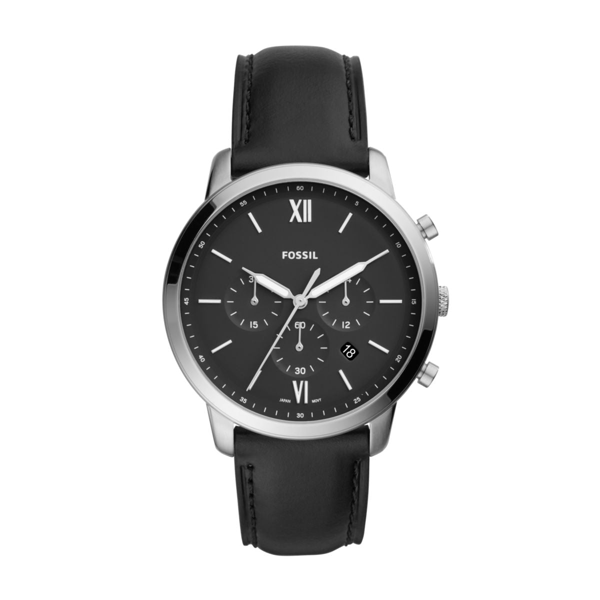 Fossil Neutra 44mm Chronograph Black Leather Watch - FS5452