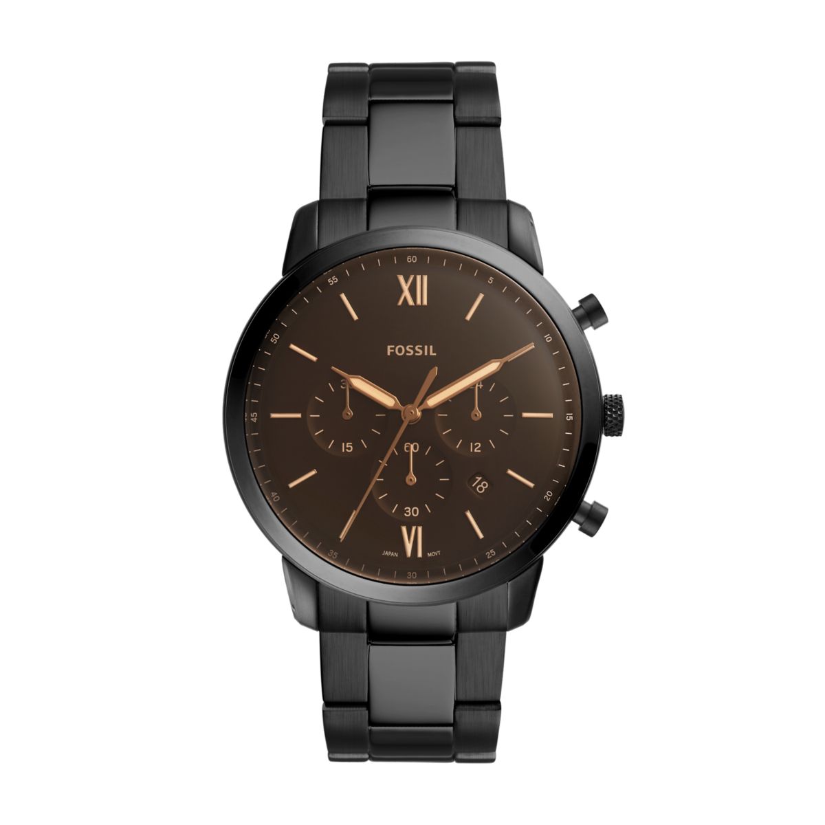 Fossil Neutra 44mm Chronograph Black Stainless Steel Watch - FS5525
