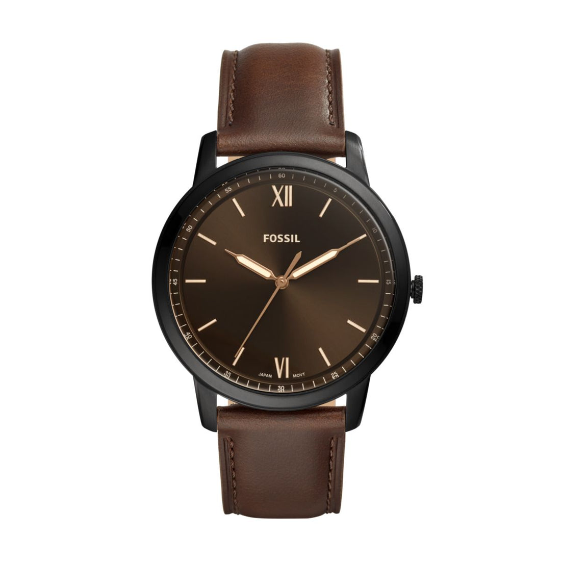 Fossil Minimalist 44mm Three-Hand Brown Leather Watch - FS5551