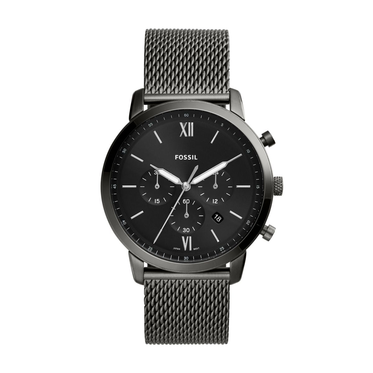 Fossil Neutra 44mm Chronograph Smoke Stainless Steel Mesh Watch - FS5699