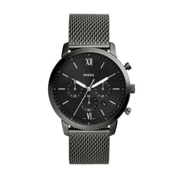 Fossil Neutra 44mm Chronograph Smoke Stainless Steel Mesh Watch - FS5699