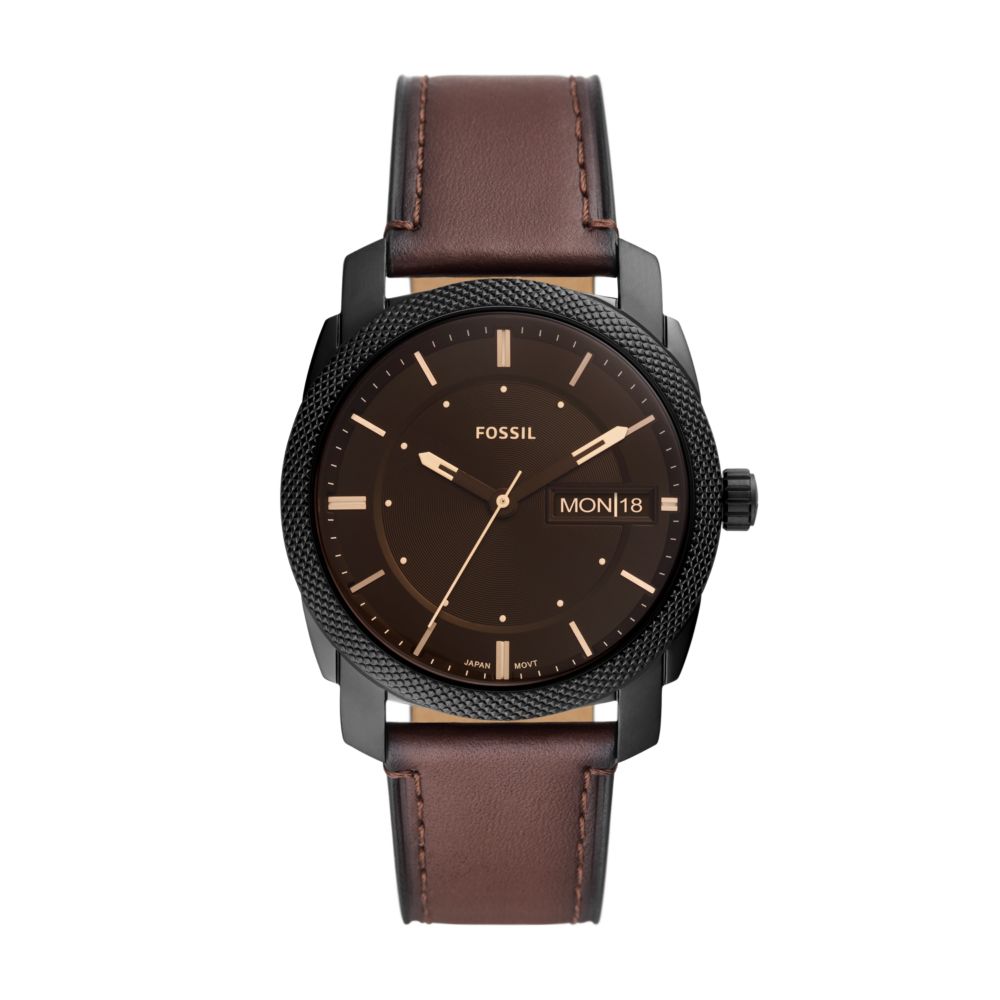 Fossil Machine 42mm Three-Hand Date Brown Leather Watch - FS5901