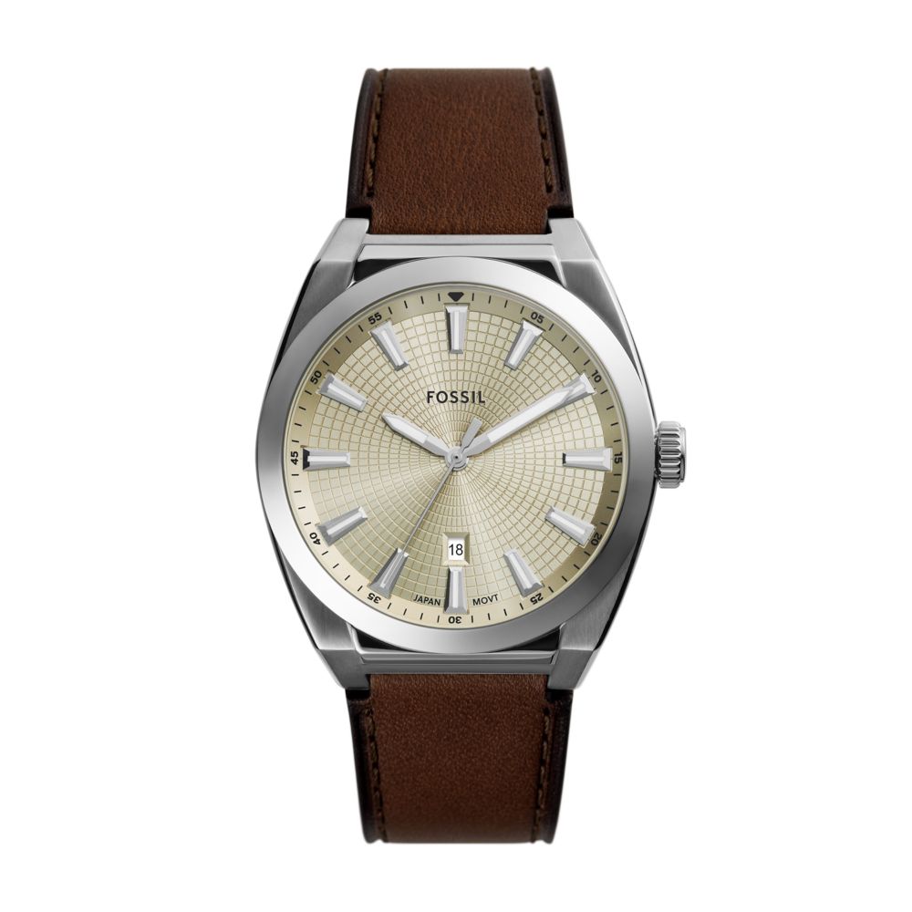 Fossil Everett 42mm Three-Hand Date Brown Leather Watch - FS6071