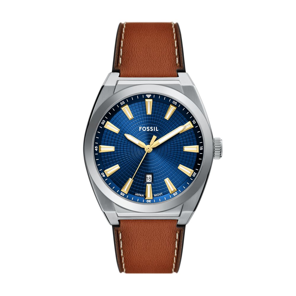 Fossil Everett 42mm Three-Hand Date Brown Leather Watch - FS6115