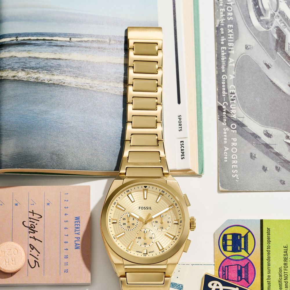 Fossil Everett 44mm Chronograph Gold-Tone Stainless Steel Watch - FS6119 (3)