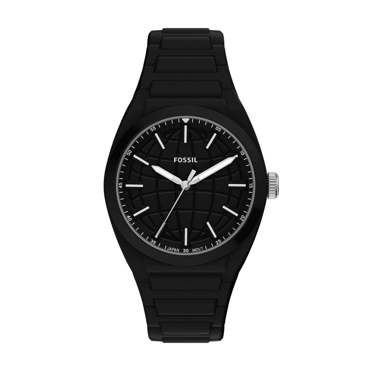 Fossil Everett 42mm Three-Hand Black Silicone Watch - FS6175