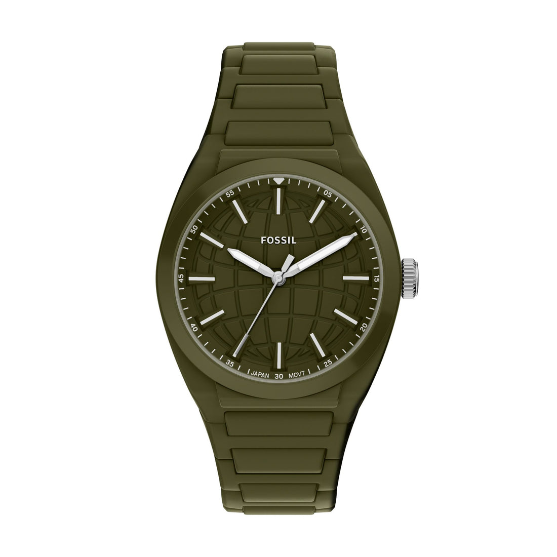 Fossil Everett 42mm Three-Hand Olive Silicone Watch - FS6178
