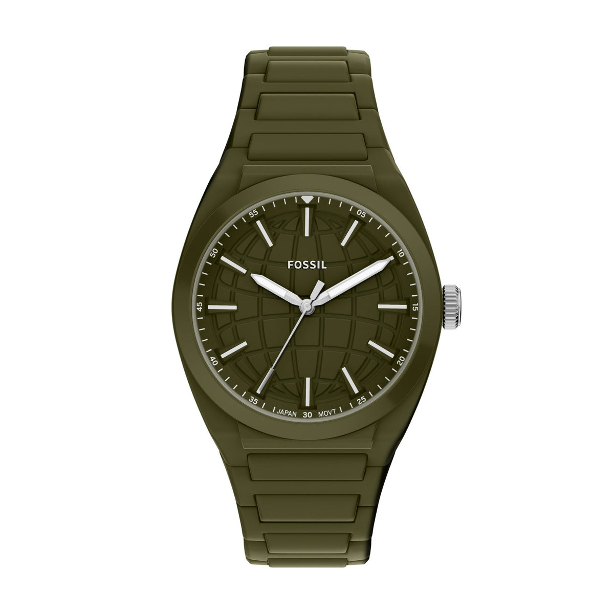 Fossil Everett 42mm Three-Hand Olive Silicone Watch - FS6178