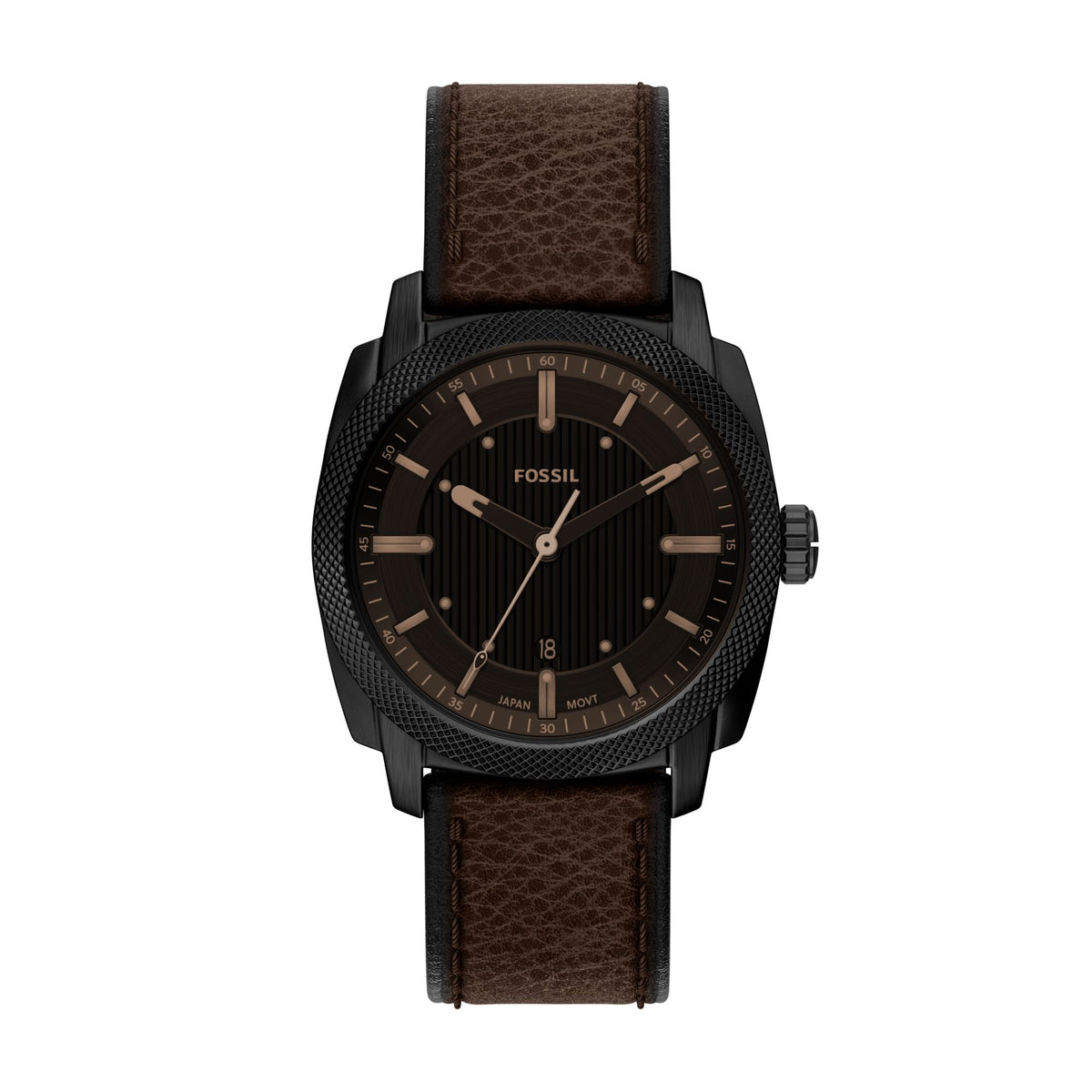 Fossil Machine 41mm Three-Hand Date Brown Leather Watch - FS6187