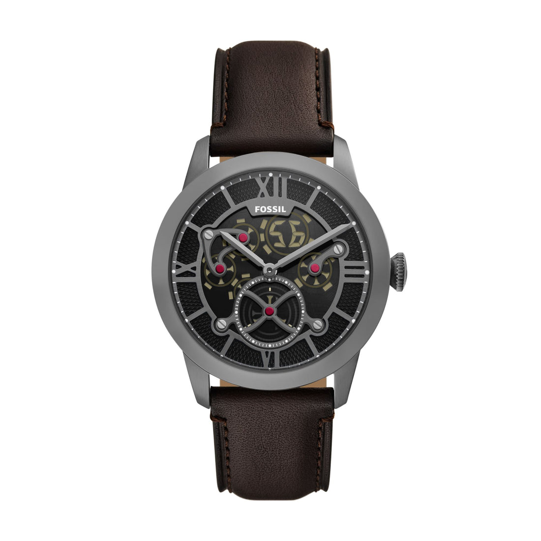 Fossil Townsman Big Tic 42mm Gunmetal Brown Leather Watch - FS6191