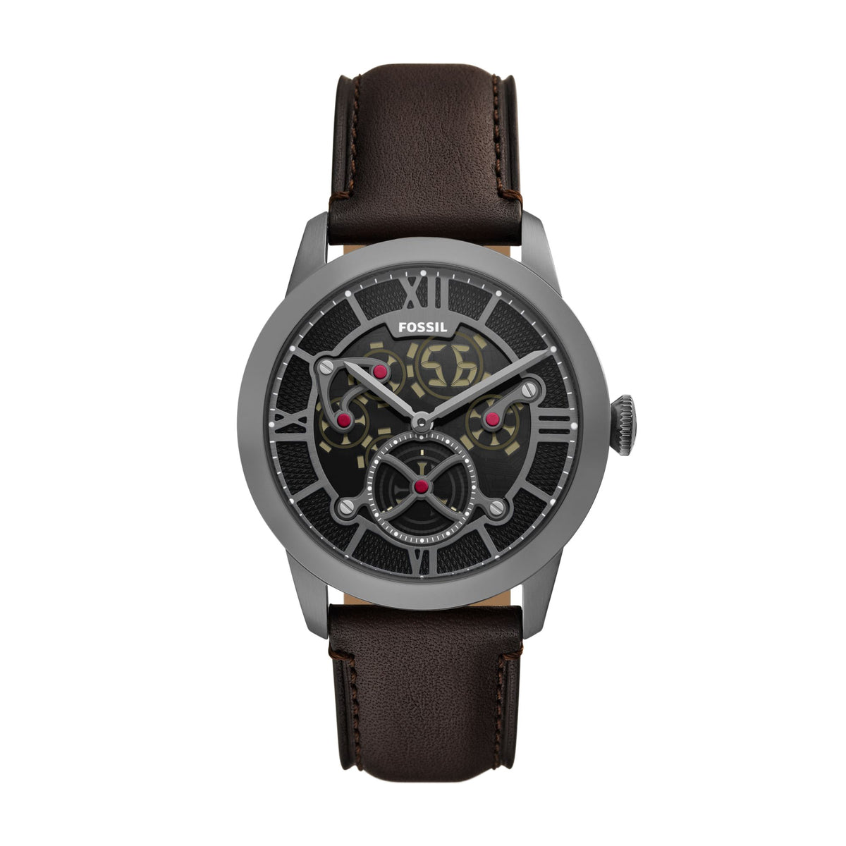 Fossil Townsman Big Tic 42mm Gunmetal Brown Leather Watch - FS6191