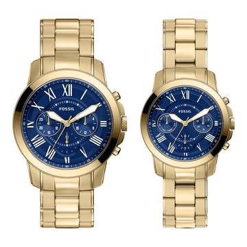 Fossil Grant 44mm Chronograph Gold-Tone Stainless Steel Watch Set - FS6200SET