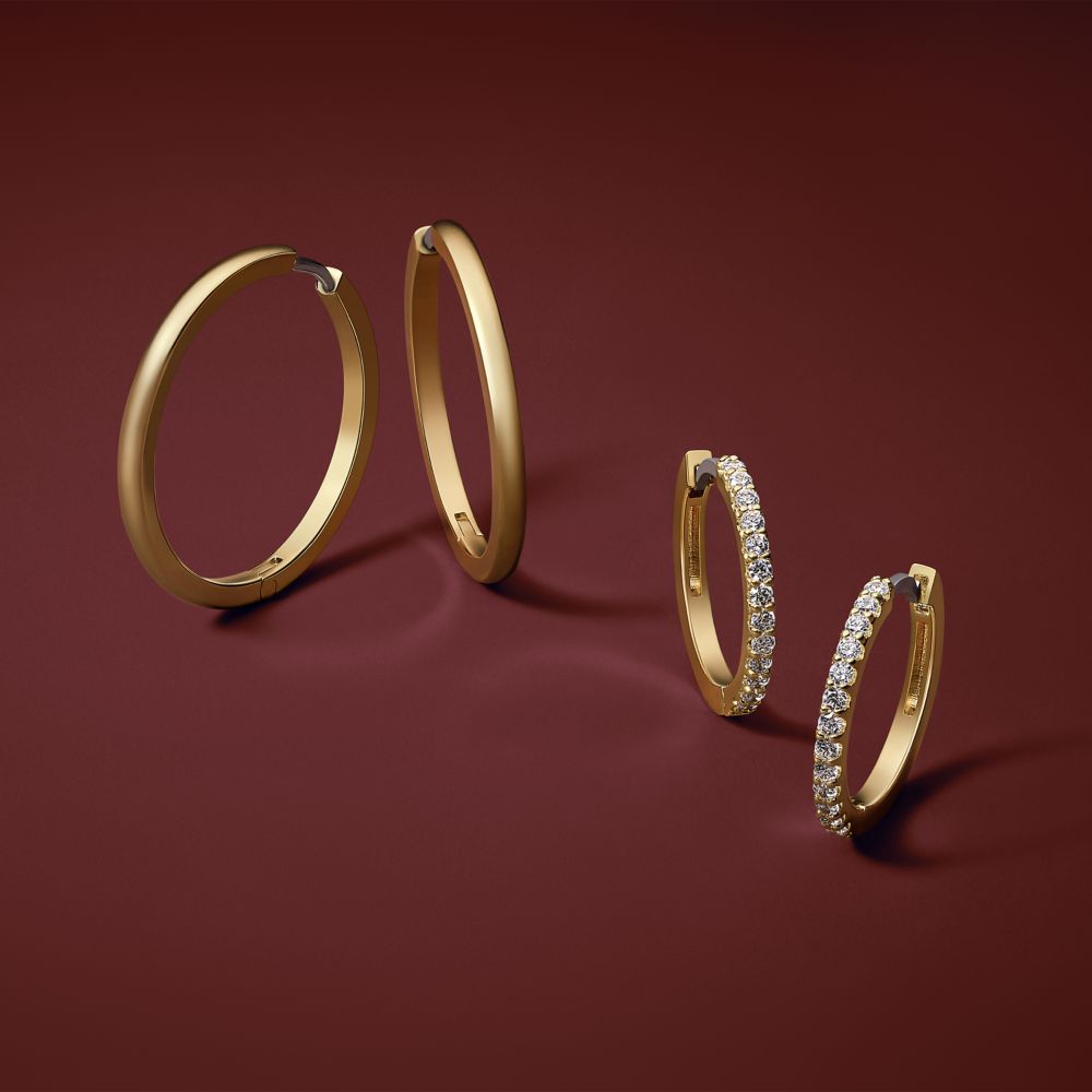 Fossil Women's All Stacked Up Gold-Tone Brass Glitz Hoop Earrings - JA7215710