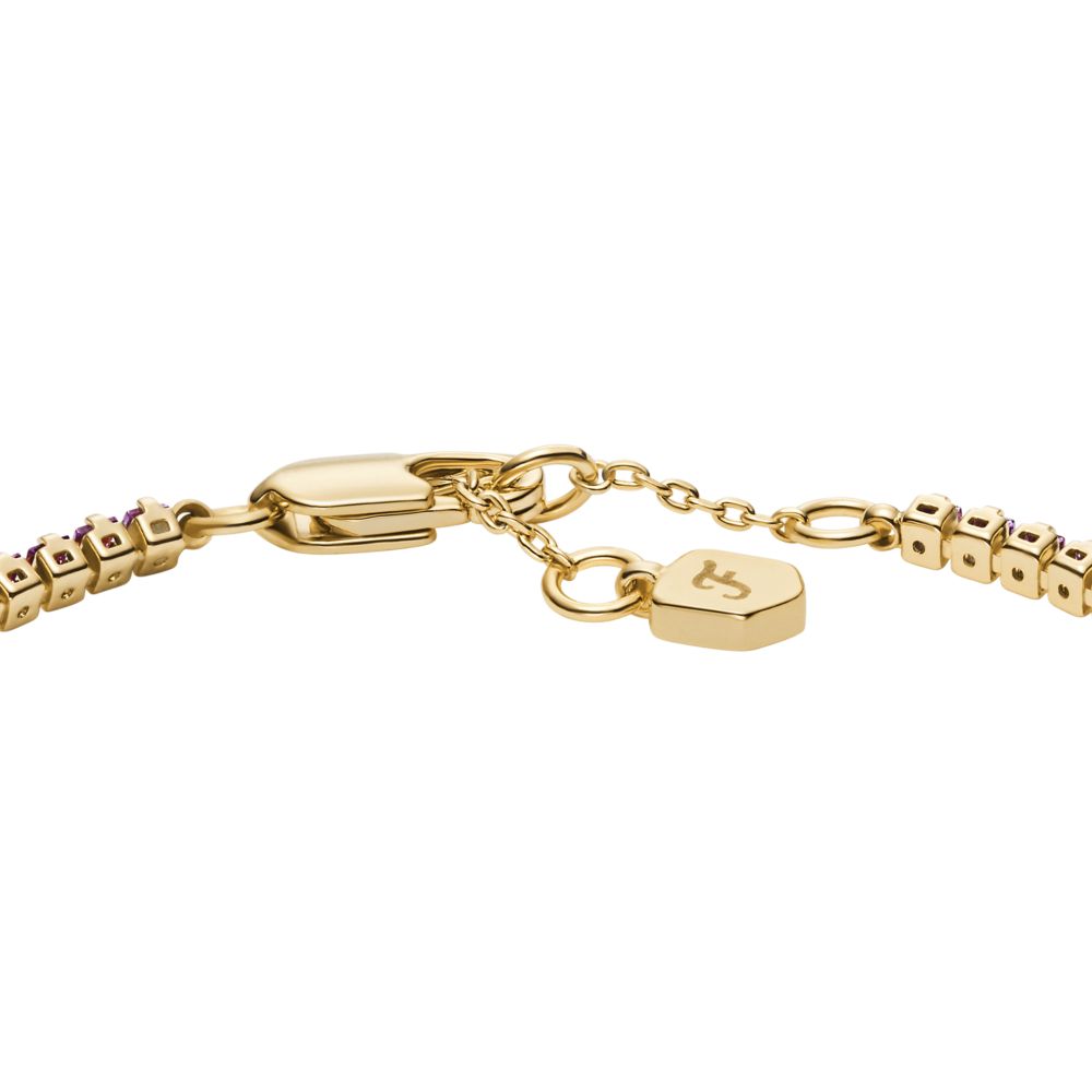 Fossil Women's Ellis Pavé Glitz Amethyst Colour Gold-Tone Brass Tennis Chain Bracelet -  JA7306710 (2)