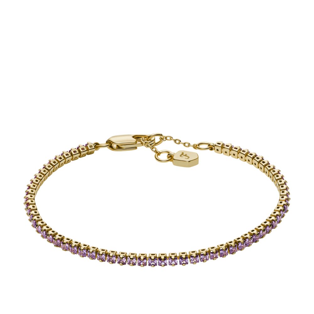 Fossil Women's Ellis Pavé Glitz Amethyst Colour Gold-Tone Brass Tennis Chain Bracelet -  JA7306710